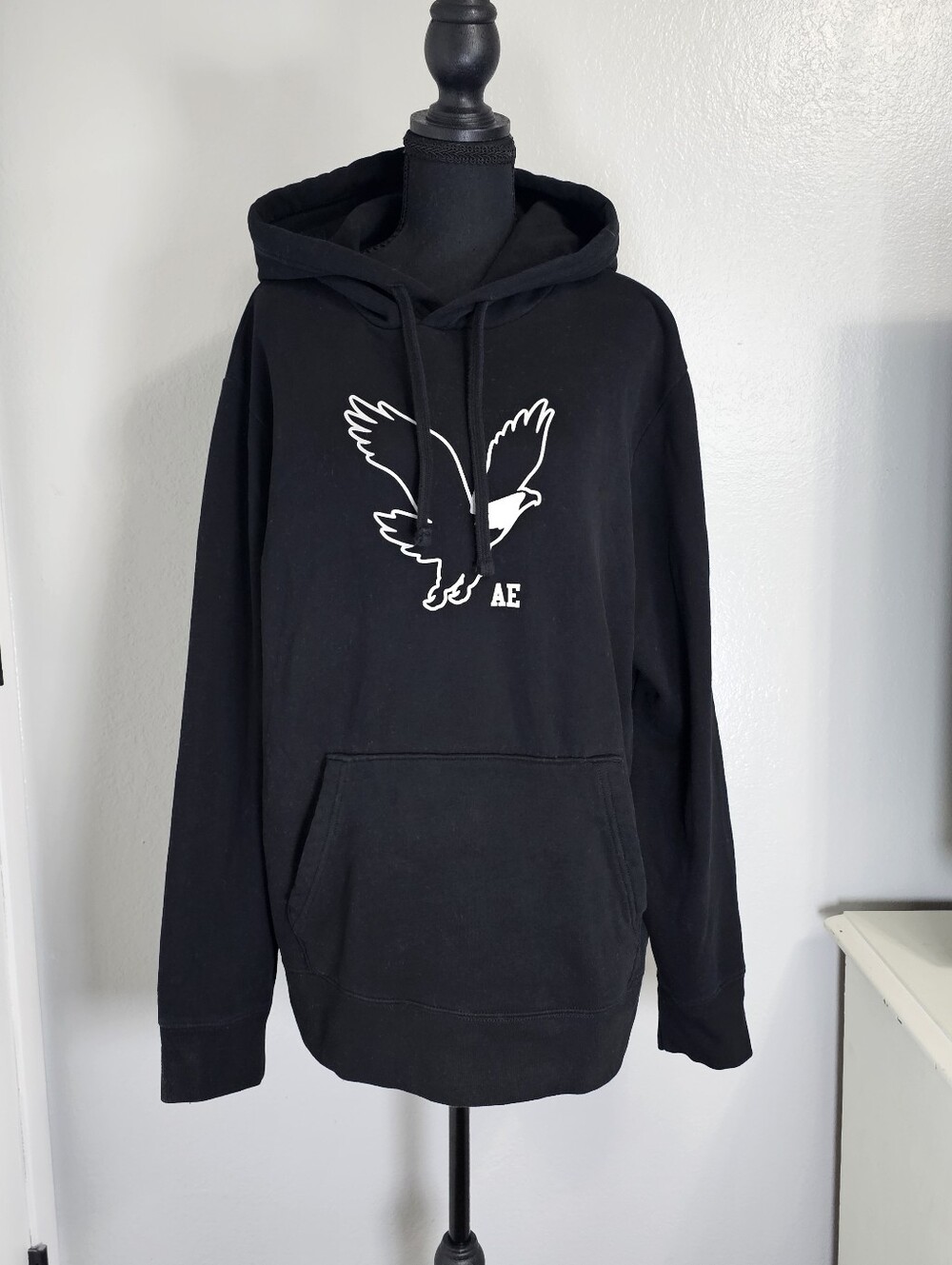 American Eagle Outfitters Black Eagle Logo Men's Hooded Sweater - Size Large
